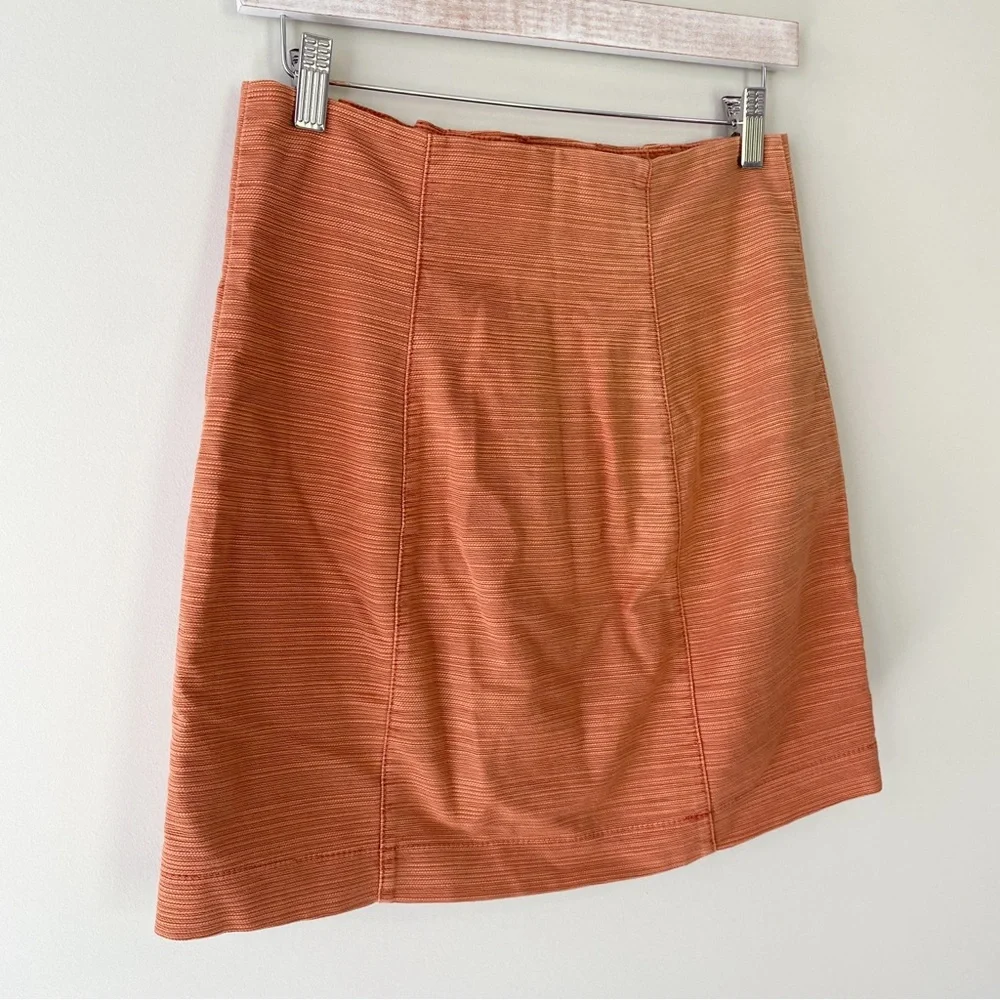 Free People‎ Every Minute Every Hour Mini Skirt 4 Orange Button Western Cotton
